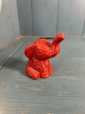 Red Resin Carved Elephant Figurine Decorative Accent - Vintage 1991